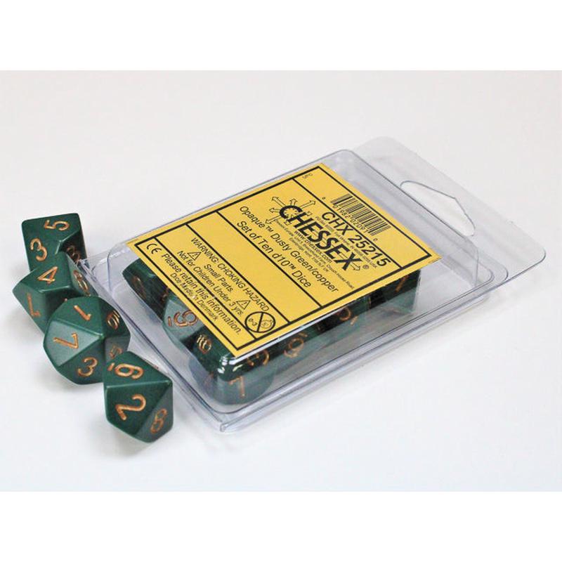 Chessex 25215 Opaque Dusty Green/copper Set of Ten d10s