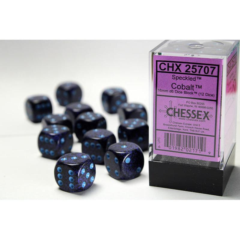 Chessex 25707 Speckled 16mm d6 Cobalt Dice Block (12 dice)