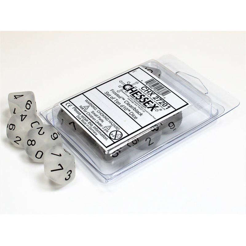 Chessex 27201 Frosted Clear/black Set of Ten d10s