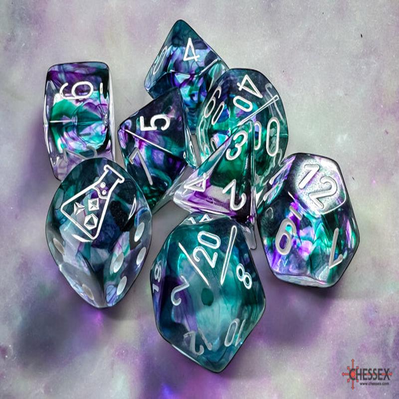 Chessex 30068 Nebula Polyhedral Fluorite/white 7-Die Set (with bonus die)
