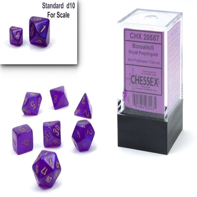 Chessex 20587 Borealis Mini-hedral Royal Purple/gold Luminary 7-Die set