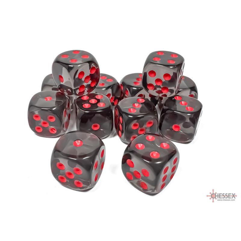 Chessex 23618 Translucent 16mm d6 Smoke/red Dice Block (12 dice)
