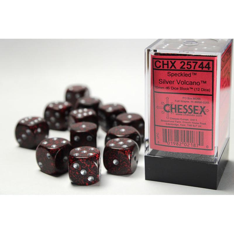 Chessex 25744 Speckled 16mm d6 Silver Volcano Dice Block (12 dice)