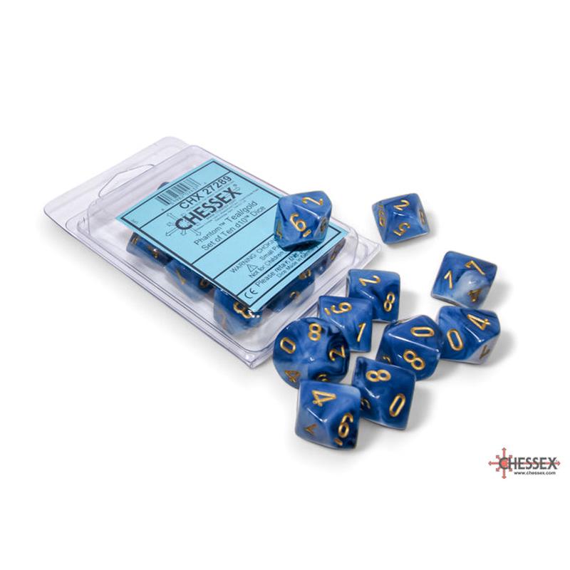 Chessex 27289 Phantom Teal/gold Set of Ten d10s