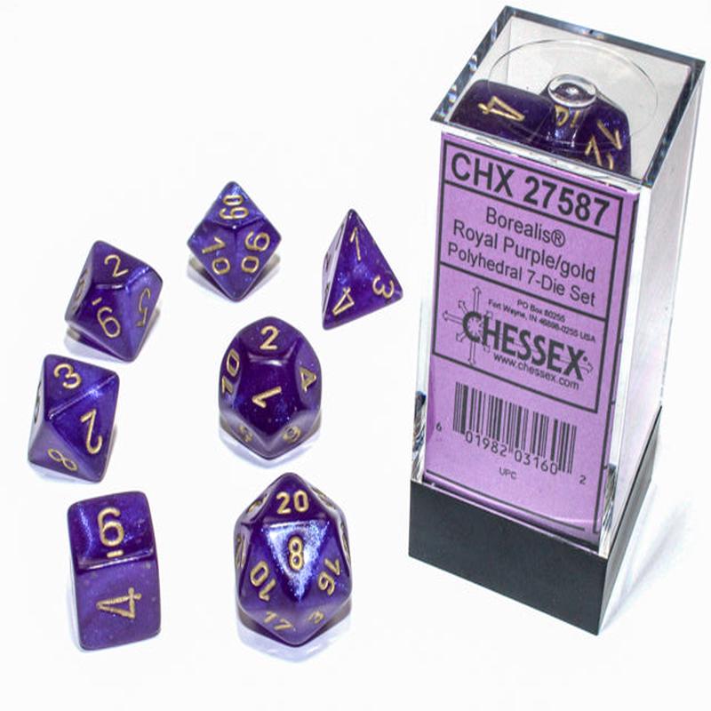 Chessex 27587 Borealis Polyhedral Royal Purple/gold Luminary 7-Die Set