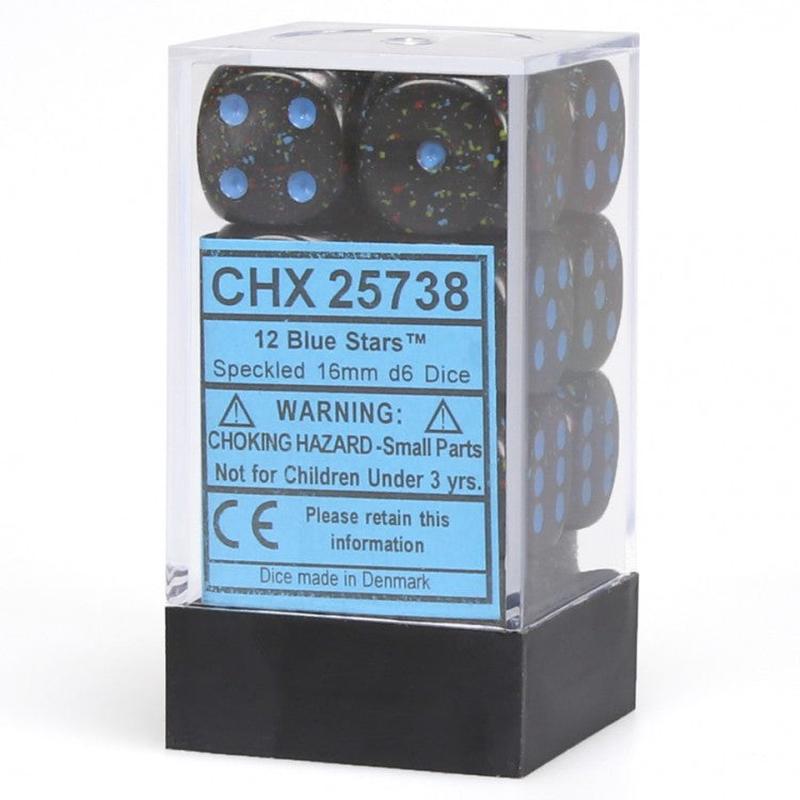 Chessex 25738 Speckled 16mm d6 Blue Stars Dice Block (12 dice)