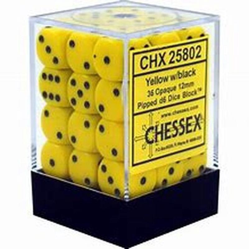 Chessex 25802 Opaque 12mm d6 Yellow/black Dice Block (36 dice)