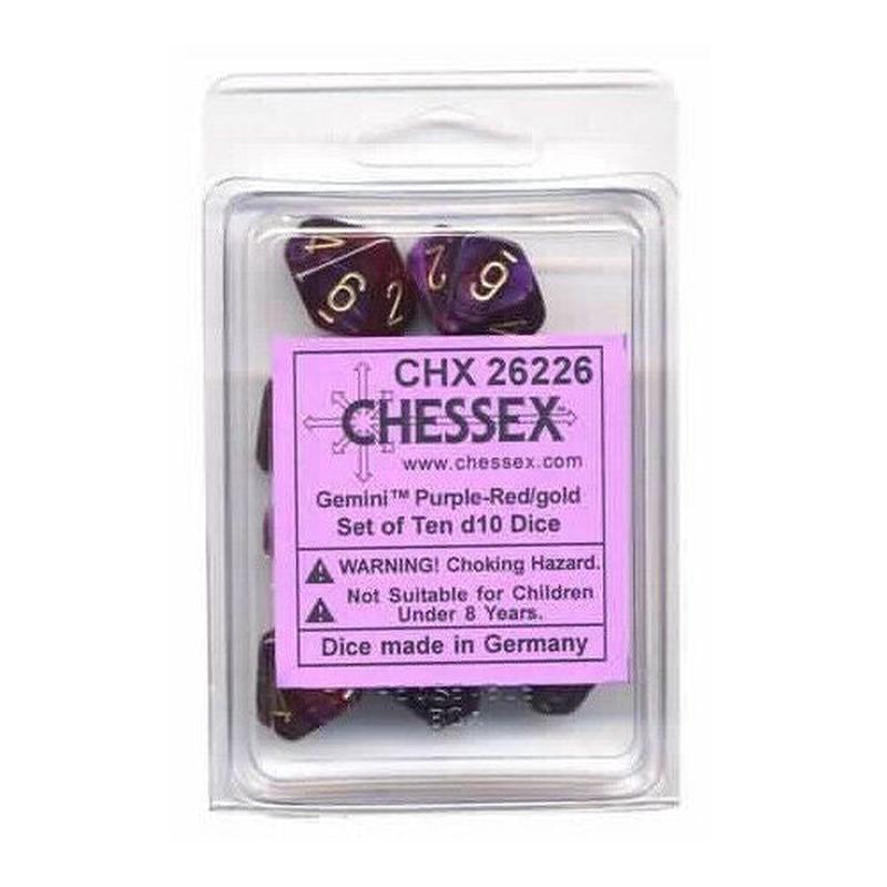 Chessex 26226 Gemini Purple-Red/gold Set of Ten d10s