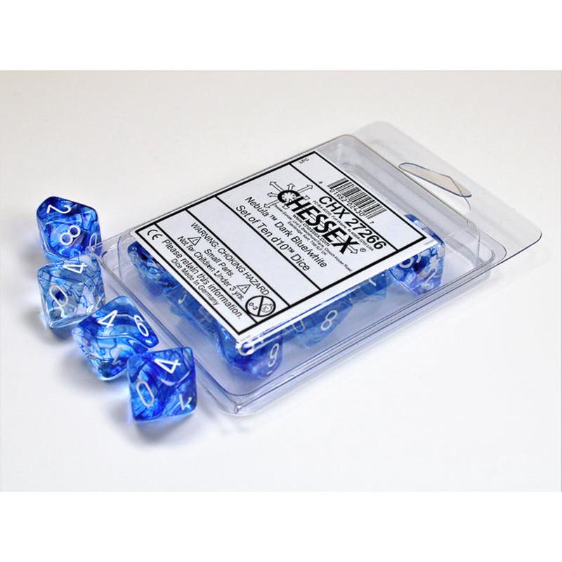 Chessex 27266 Nebula Dark Blue/white Set of Ten d10s