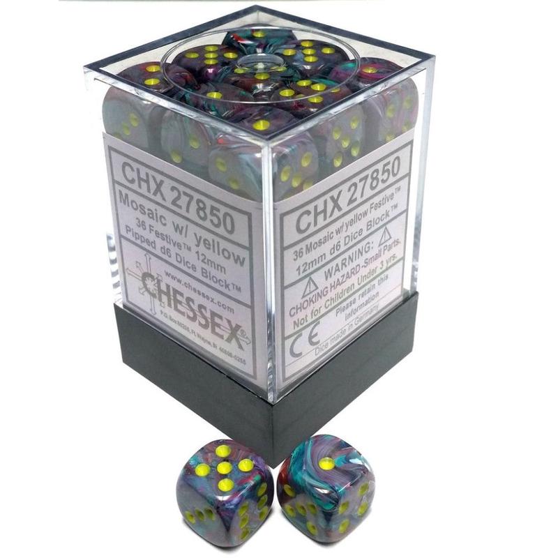 Chessex 27850 Festive 12mm d6 Mosaic/yellow Dice Block (36 dice)