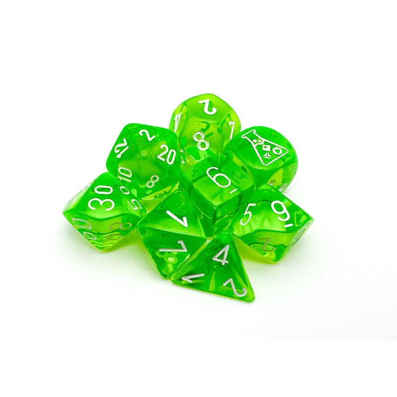 Chessex 30062 Translucent Polyhedral Rad Green/white 7-Die Set (with bonus die)