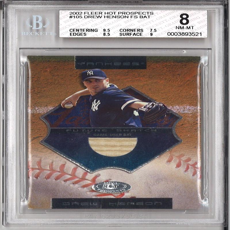 2002 Fleer Hot Prospects Drew Henson Future Swatch Bat #770/1000 BGS 8