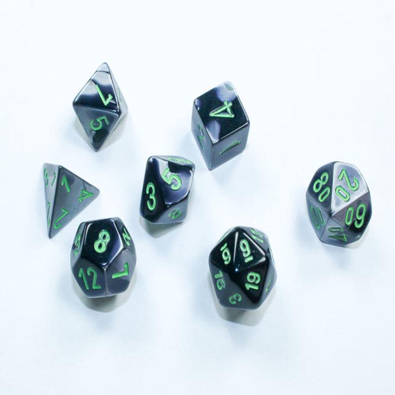Chessex 20645 Gemini Mini-hedral Black-Grey/green 7-Die Set
