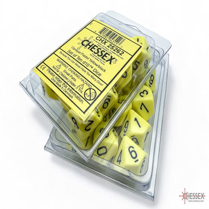 Chessex 25262 Opaque Pastel Yellow/black Set of Ten d10s