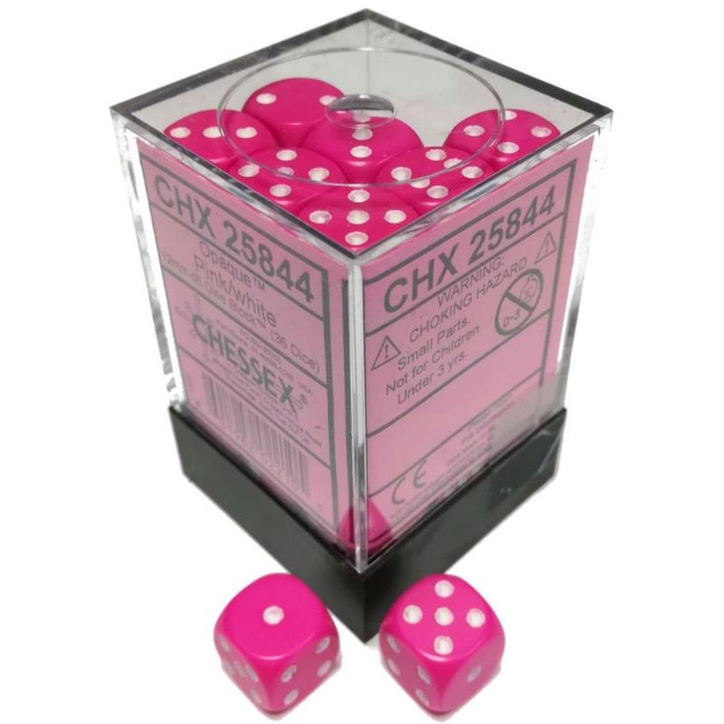 Chessex 25844 Opaque 12mm d6 Pink/white Dice Block (36 dice)