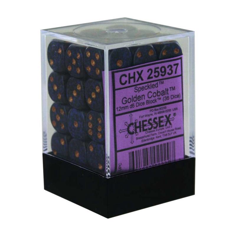 Chessex 25937 Speckled 12mm d6 Golden Cobalt Dice Block (36 dice)