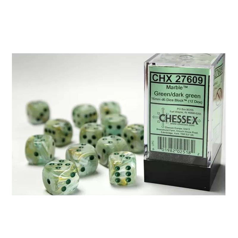 Chessex 27609 Signature 16mm d6 (12 Dice) Marble Green