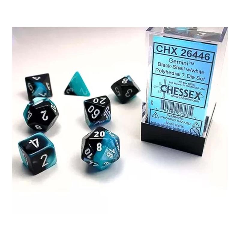 Chessex 26446 Gemini Black-Shell w/White Classic Polyh