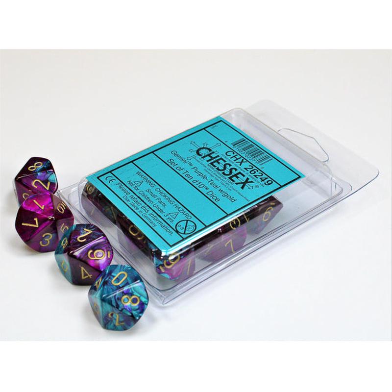 Chessex 26249 Gemini Purple-Teal/gold Set of Ten d10s