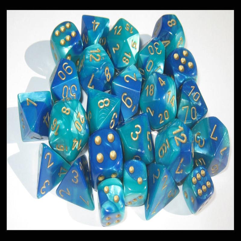 Chessex 26459 Gemini Polyhedral Blue-Teal/gold 7-Die Set
