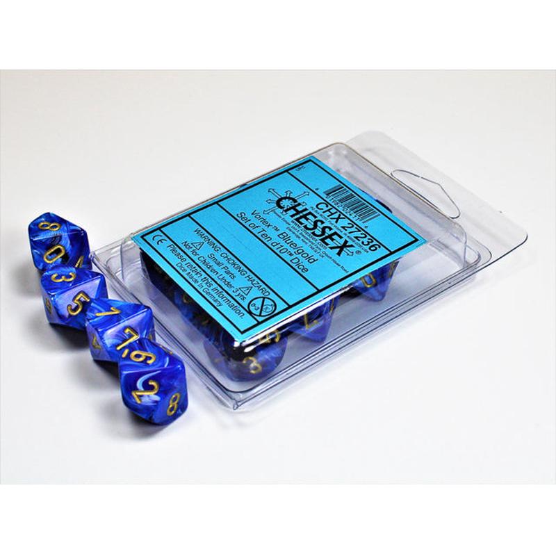 Chessex 27236 Vortex Blue/gold Set of Ten d10s