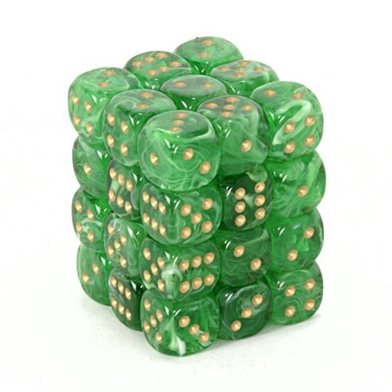 Chessex 27835 Vortex 12mm d6 Green/gold Dice Block (36 dice)