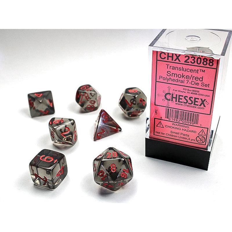 Chessex 23088 Translucent Polyhedral Smoke/red 7-Die Set