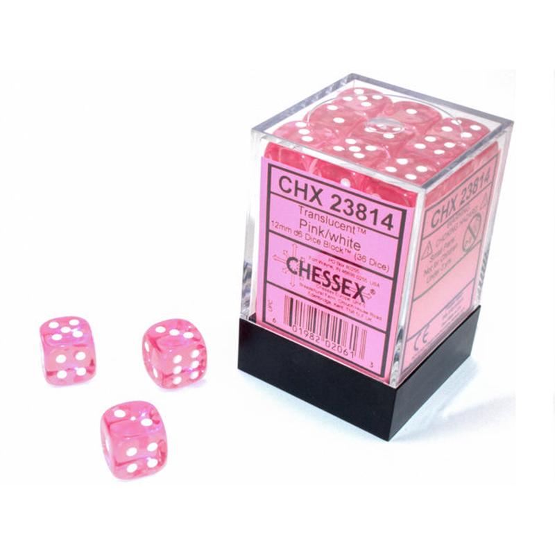Chessex 23814 Translucent 12mm d6 Pink/white Dice Block (36 dice)