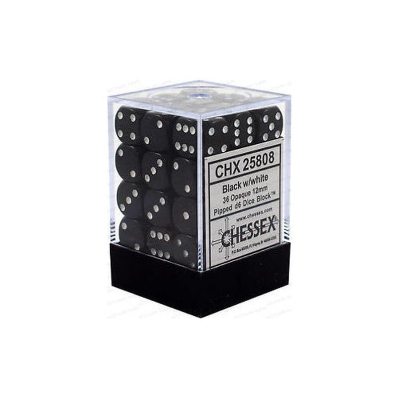 Chessex 25808 Opaque 12mm d6 Black/white Dice Block (36 dice)