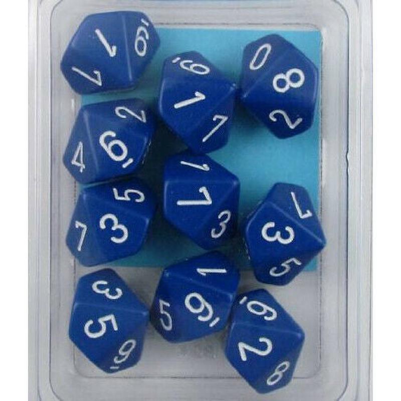 Chessex 26206 Opaque Blue/white Set of Ten d10s