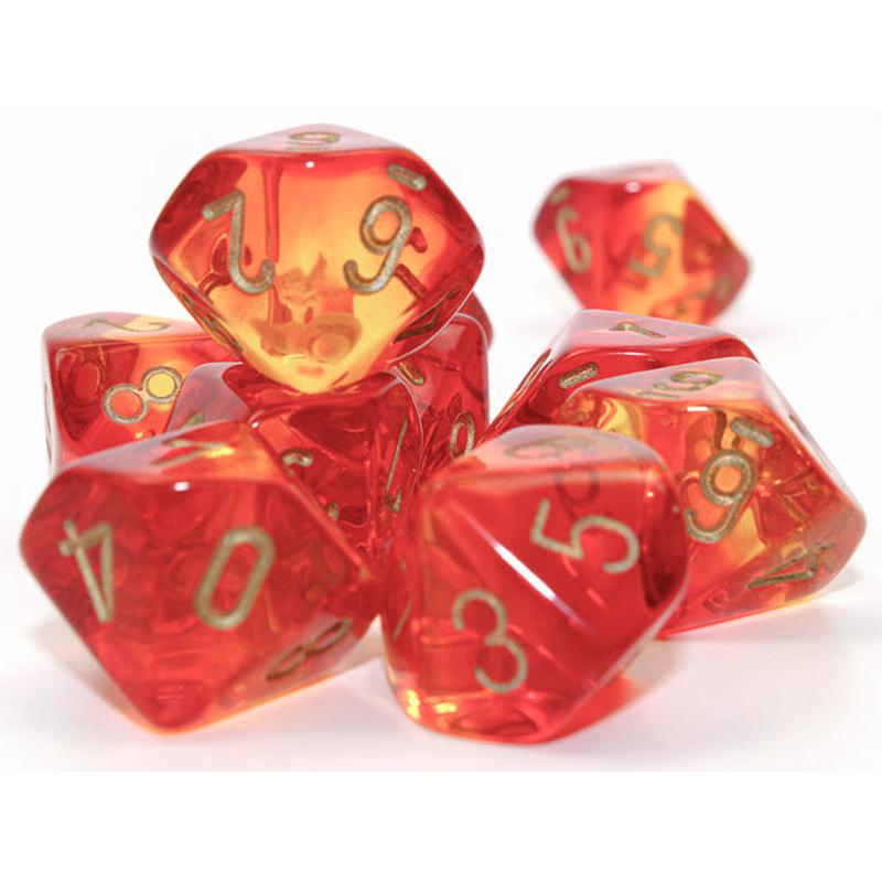 Chessex 26268 Gemini Translucent Red-Yellow/gold Set of 10 d10s
