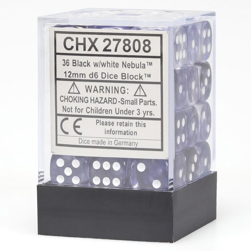 Chessex 27808 Nebula 12mm d6 Black/white Dice Block (36 dice)