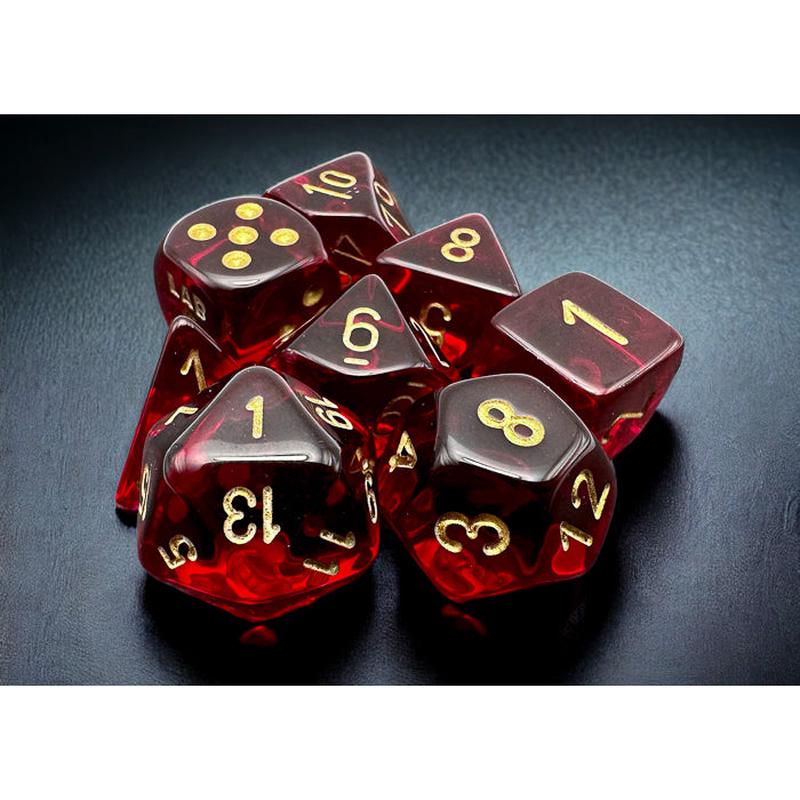 Chessex 30058 Translucent Polyhedral Crimson/gold 7-Die Set (with bonus die)