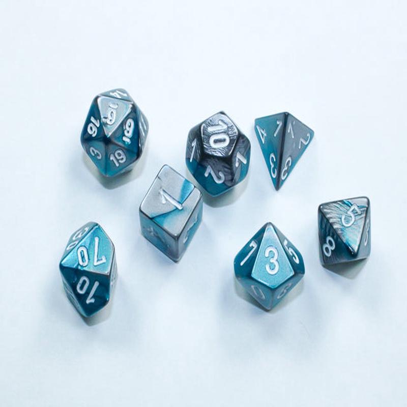 Chessex 20656 Gemini Mini-hedral Steel-Teal/white 7-Die Set