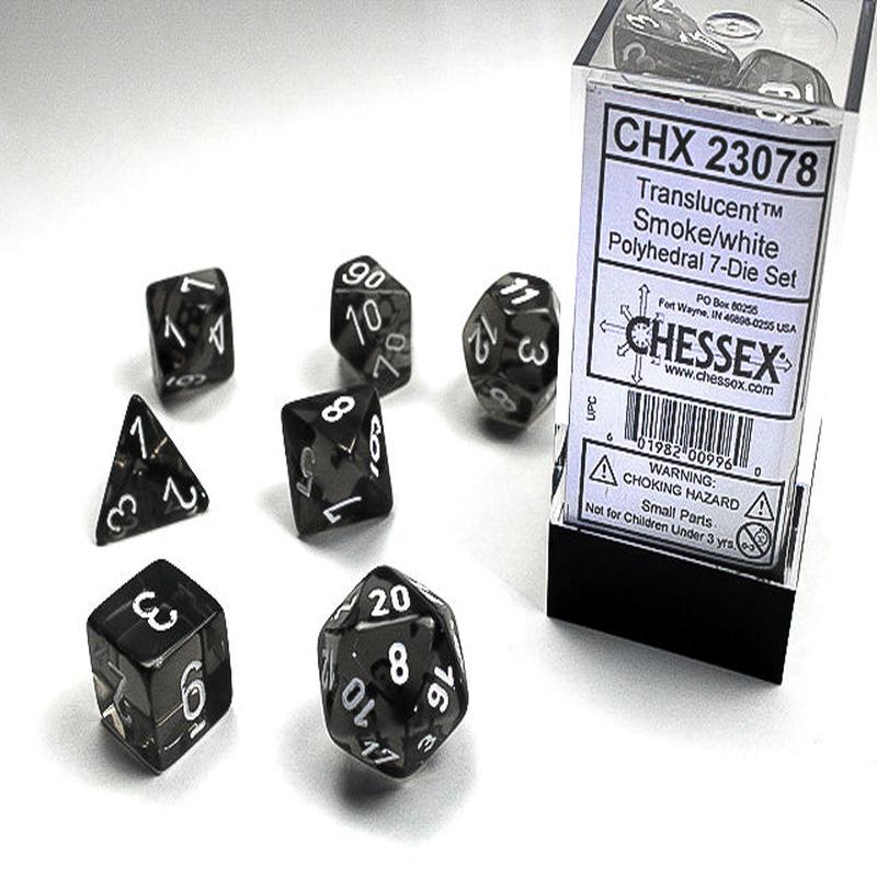 Chessex 23078 Translucent Polyhedral Smoke/white 7-Die Set