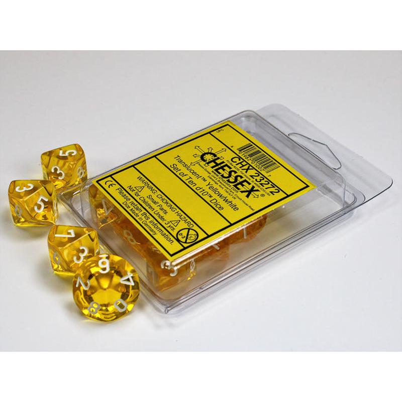 Chessex 23272 Translucent Yellow/white Set of Ten d10s