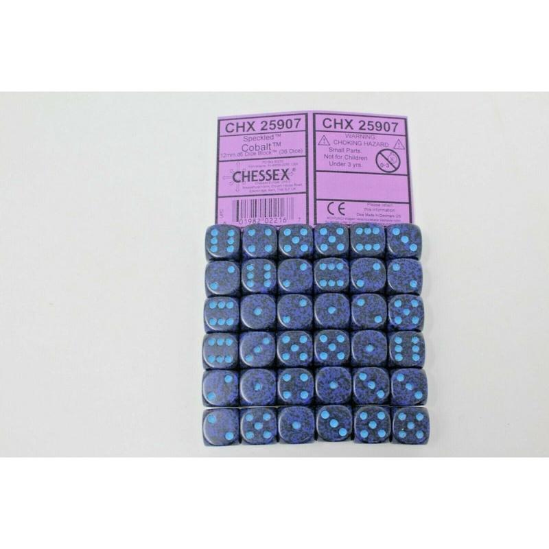 Chessex 25907 Speckled 12mm d6 Cobalt Dice Block (36 dice)