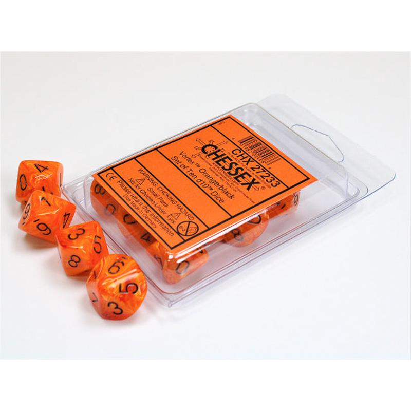 Chessex 27233 Vortex Orange/black Set of Ten d10s