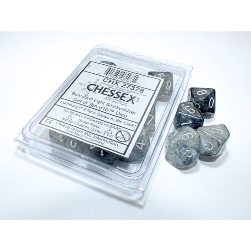 Chessex 27378 Borealis Light Smoke/silver Luminary Set of Ten d10s