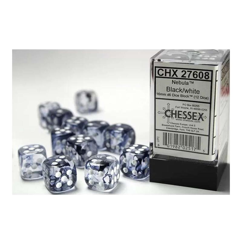 Chessex 27608 Signature 16mm d6 (12 Dice) Nebula Black