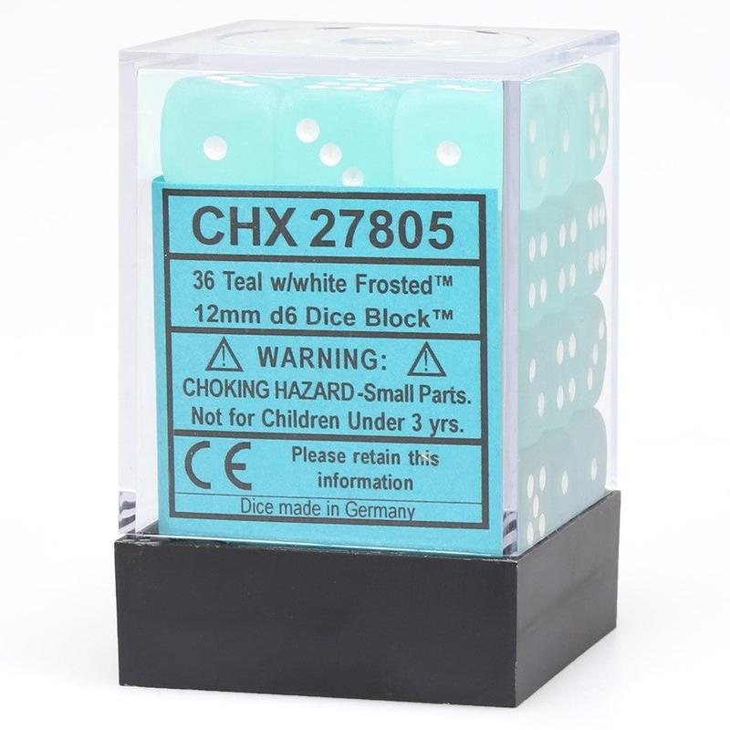 Chessex 27805 Frosted 12mm d6 Teal/white Dice Block (36 dice)