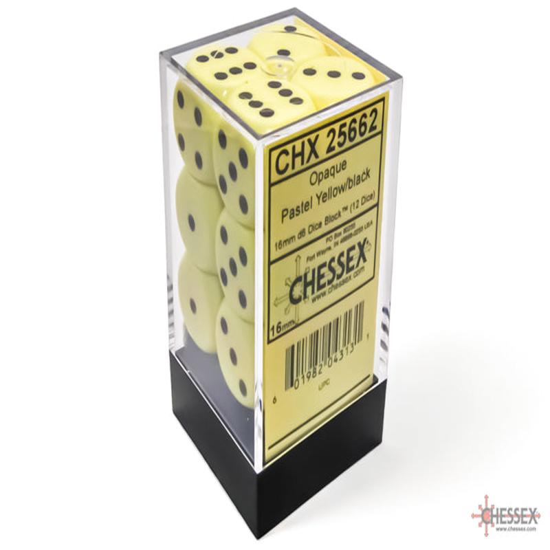 Chessex 25662 Opaque 16mm d6 Pastel Yellow/black Dice Block (12 dice)