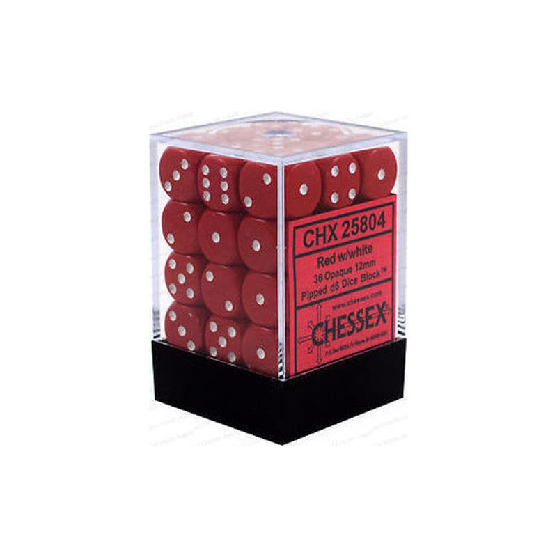Chessex 25804 Opaque 12mm d6 Red/white Dice Block (36 dice)