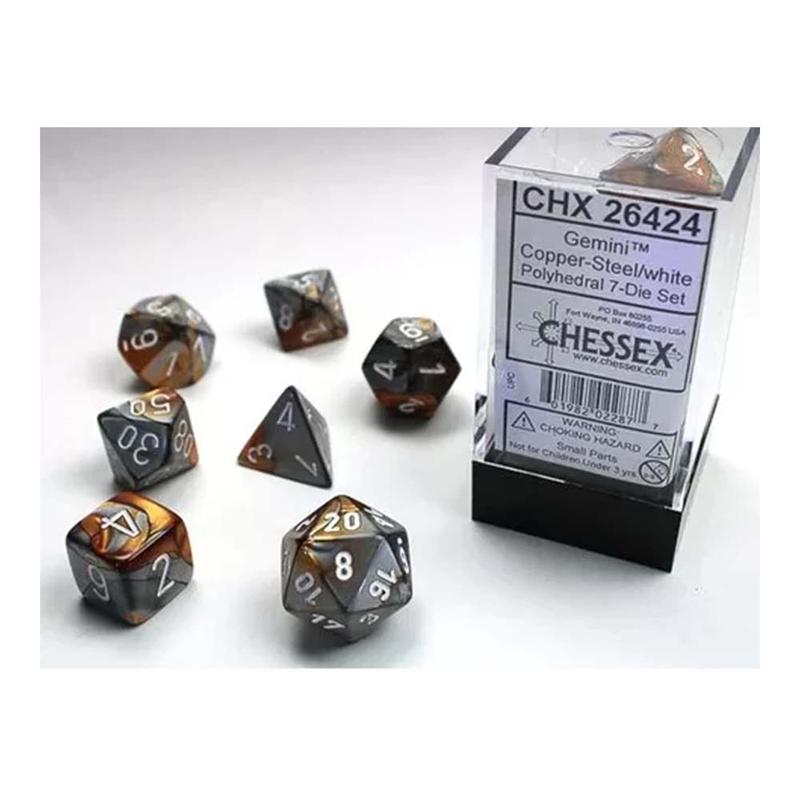 Chessex 26424 Gemini Copper-Steel w/white Classic Poly