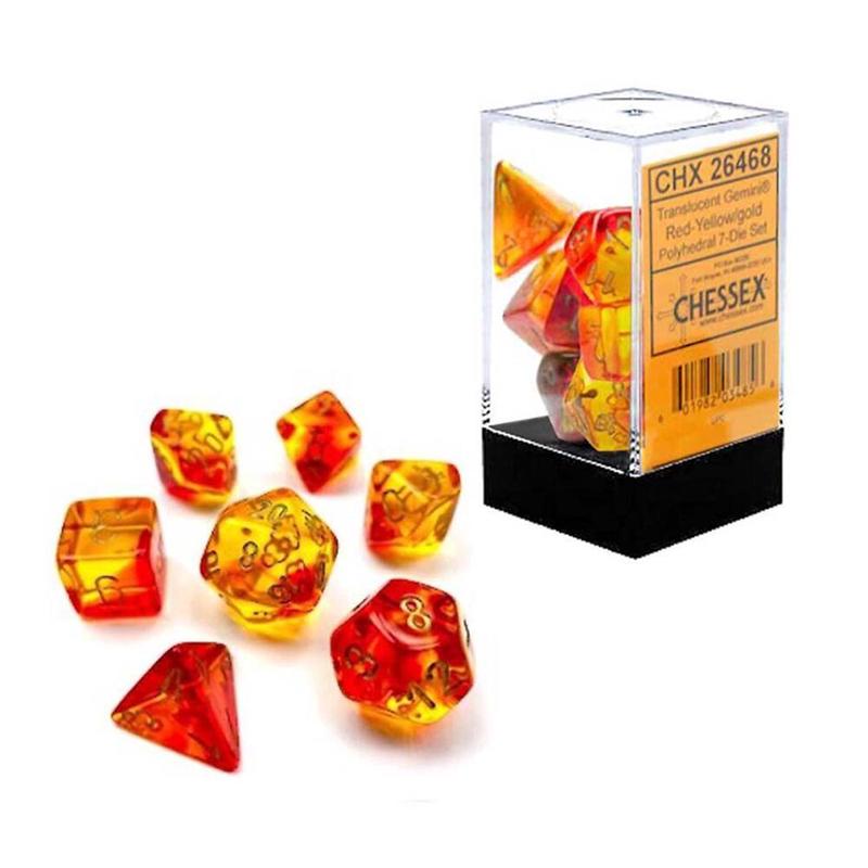 Chessex 26468 Gemini Translucent Red-Yellow/gold 7-Dice Set