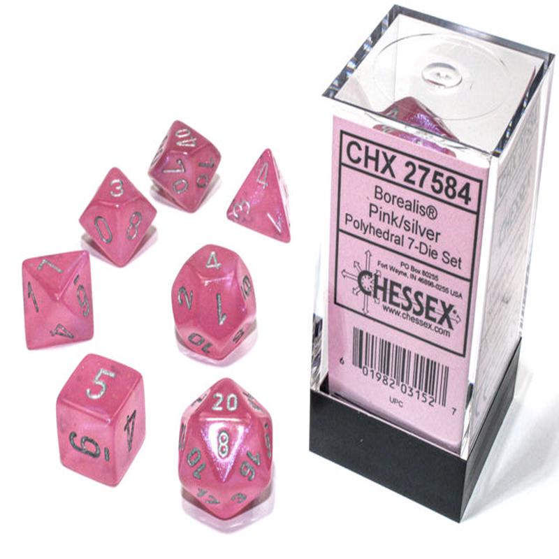 Chessex 27584 Borealis Polyhedral Pink/silver Luminary 7-Die Set