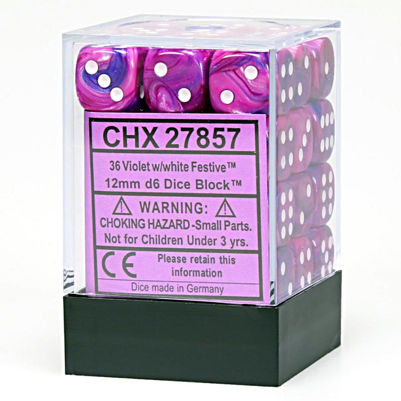 Chessex 27857 Festive 12mm d6 Violet/white Dice Block (36 dice)