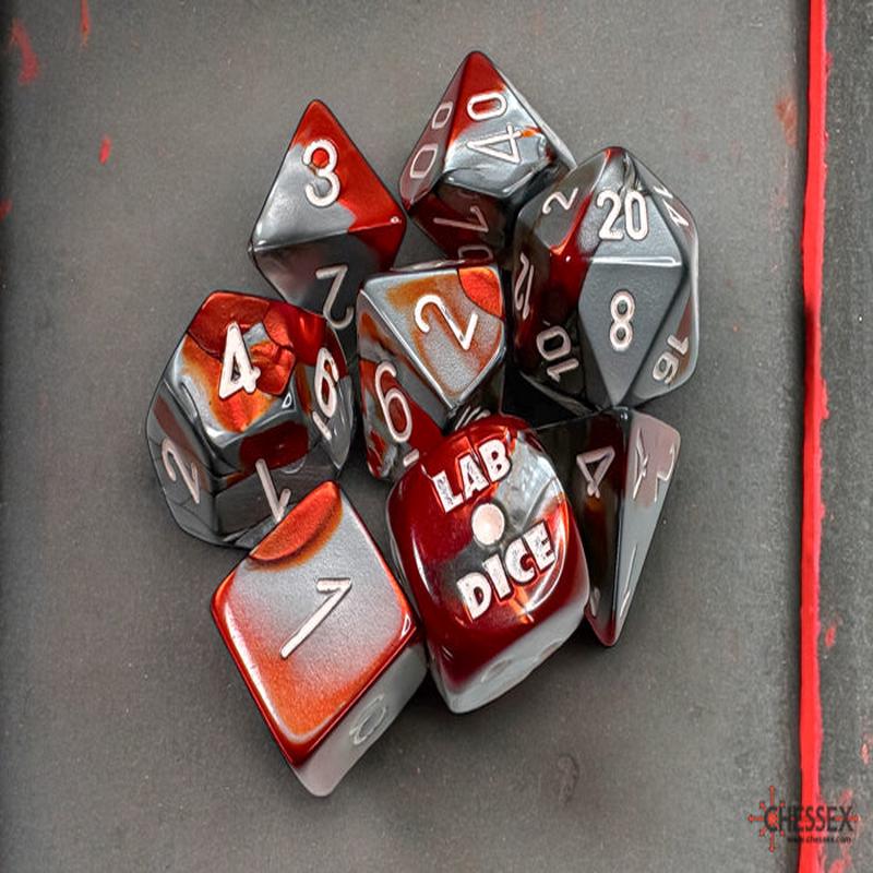 Chessex 30066 Gemini Polyhedral Red-Steel/white 7-Die Set (with bonus die)