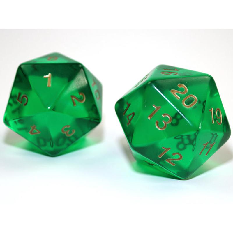 Chessex KOP18219 55mm Jumbo d20 Translucent Green w/gold