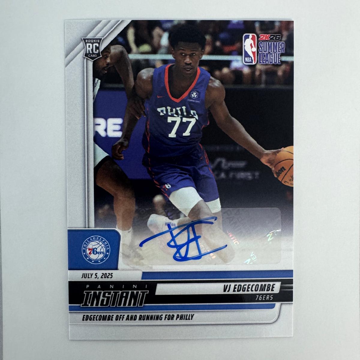 2025 Panini Instant VJ Edgecombe #1 /99 Autograph Rookie RC Basketball Card